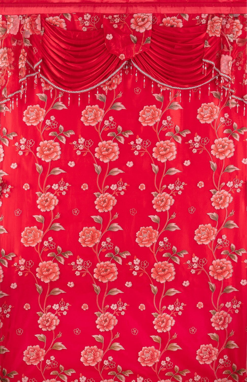 Glory Rugs Flower Curtain Window Panel Set 2 Luxury Curtains with Attached Valance and Sheer Backing Living Room Bedroom Dining 55x84 Each Balsam Red