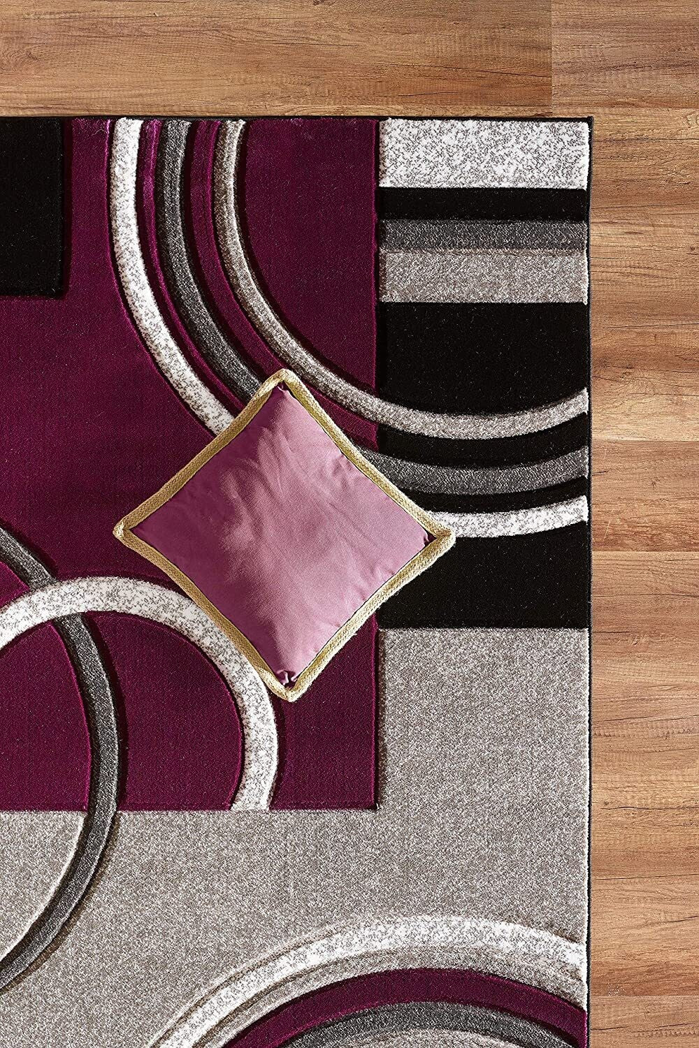Platinum Collection Swirls Purple Light Grey Rug Carpet Living Room Dining Accent (4937)