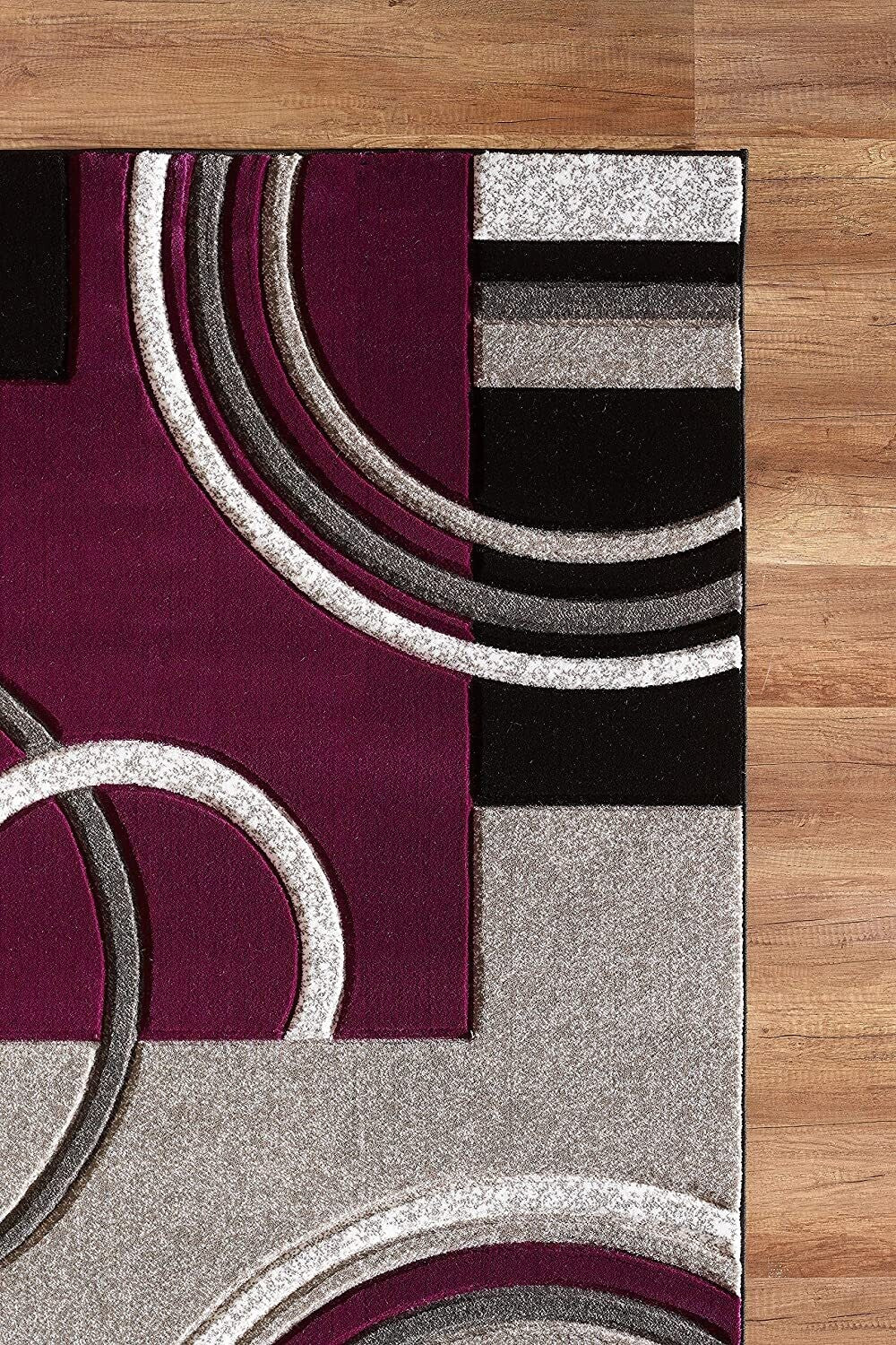 Platinum Collection Swirls Purple Light Grey Rug Carpet Living Room Dining Accent (4937)