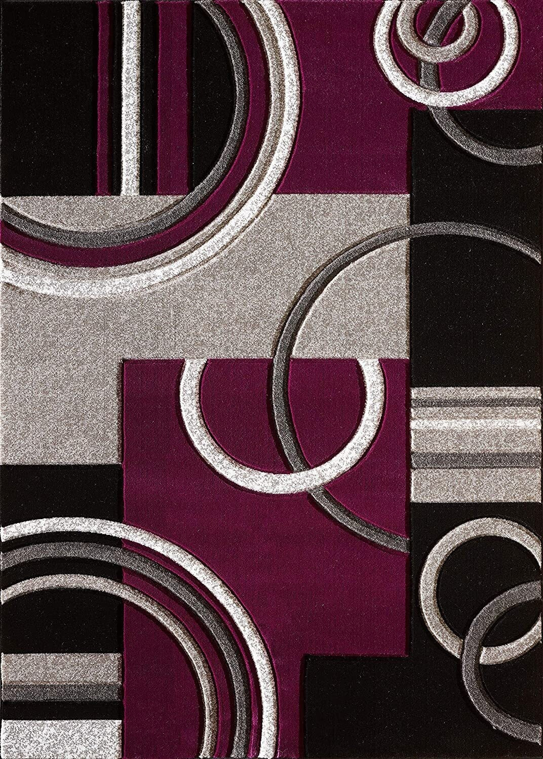 Platinum Collection Swirls Purple Light Grey Rug Carpet Living Room Dining Accent (4937)