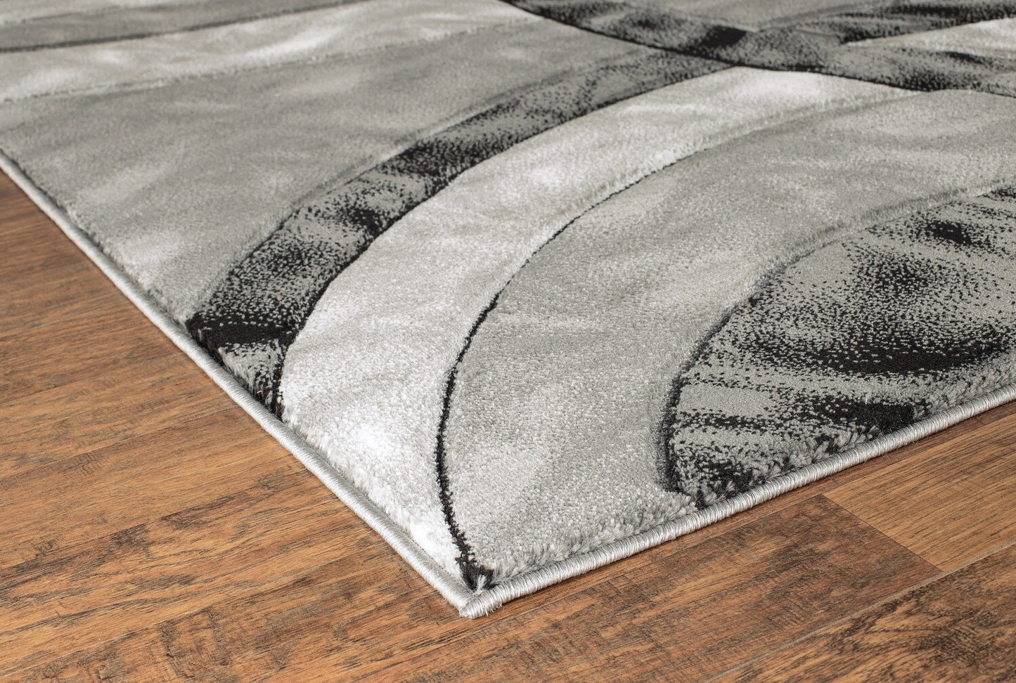 Platinum Collection Circular Grey Black Rug Carpet Living Room Dining Accent (6607)