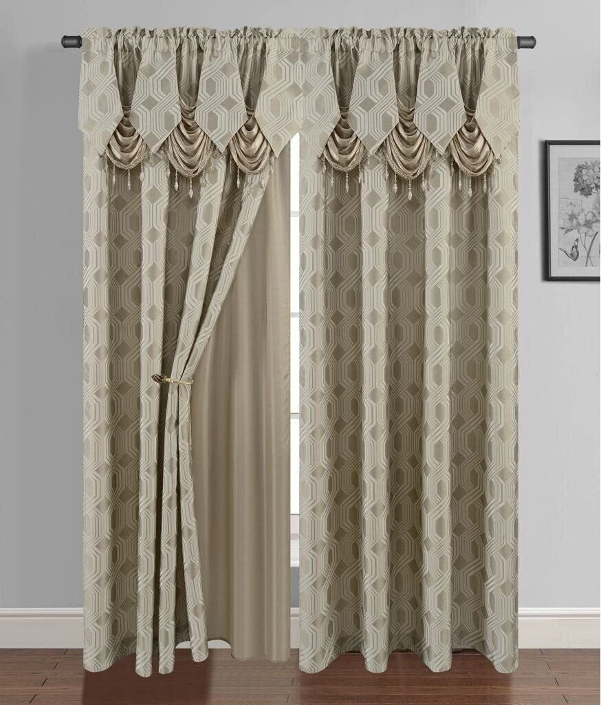 Glory Rugs 2pc Curtain Set with Attached Valance and Backing 55"X84" Each Ragad Light Taupe