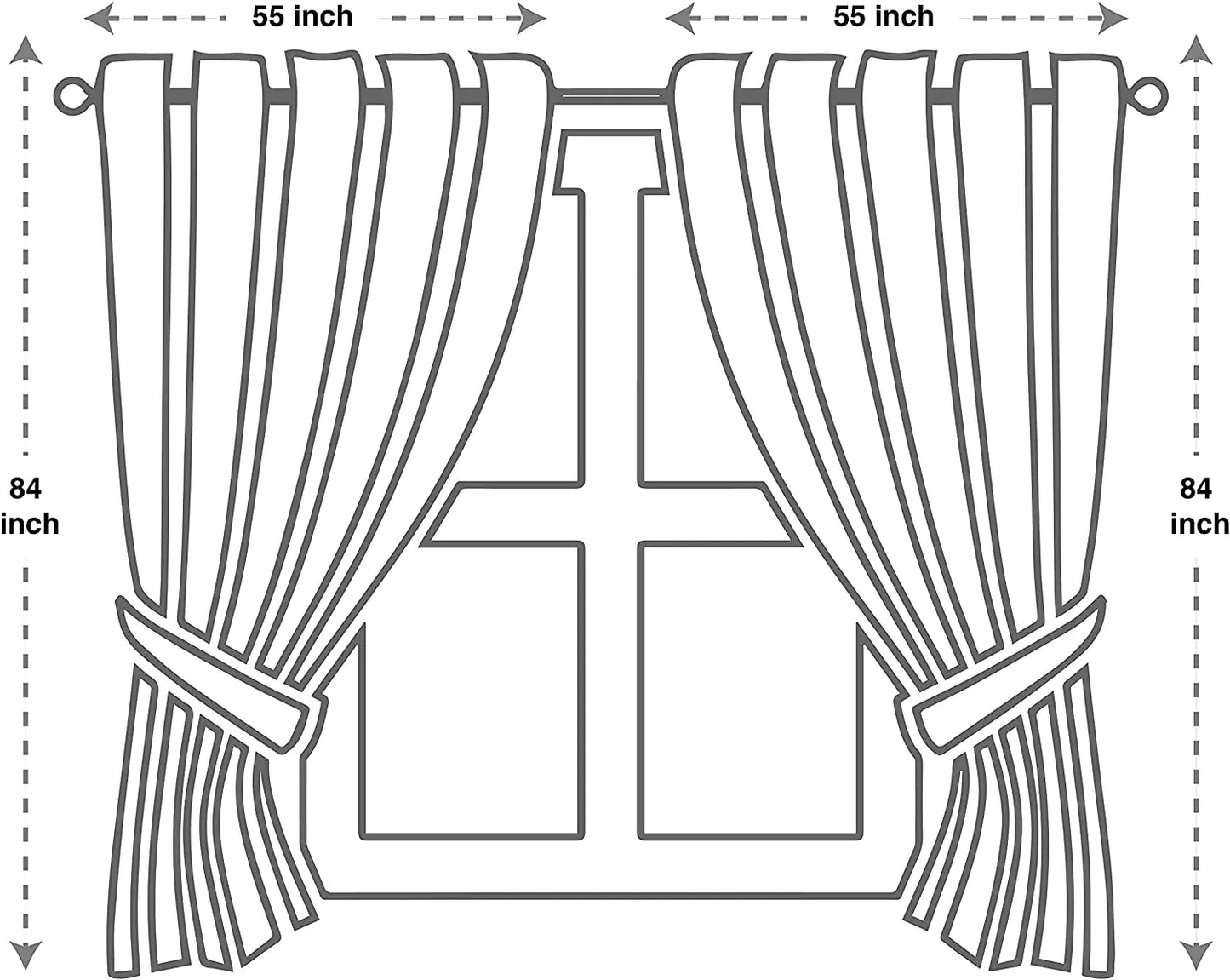 Glory Rugs 2pc Curtain Set with Attached Valance and Backing 55"X84" Each Ragad Black