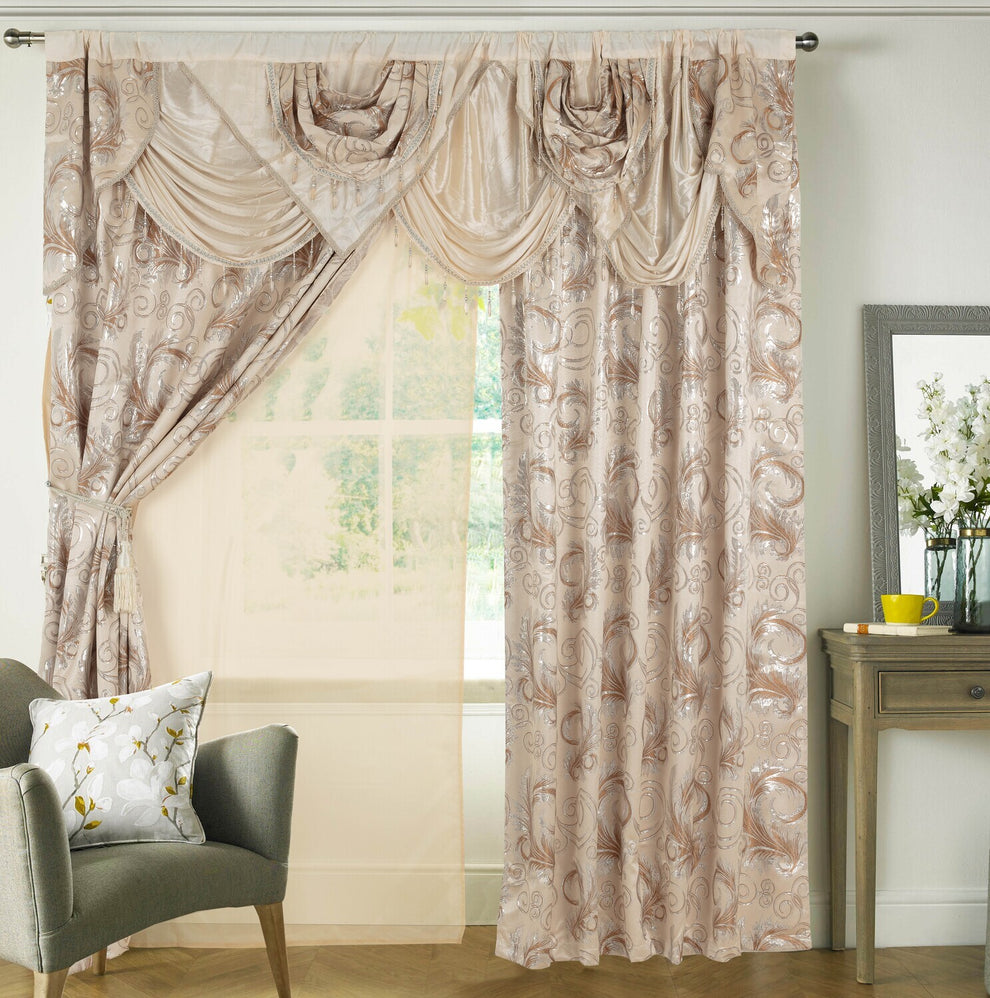 Glory Rugs Jacquard Luxury Curtain Window Panel Set Curtain with Attached Valance and Backing Bedroom Living Room Dining Each Jana