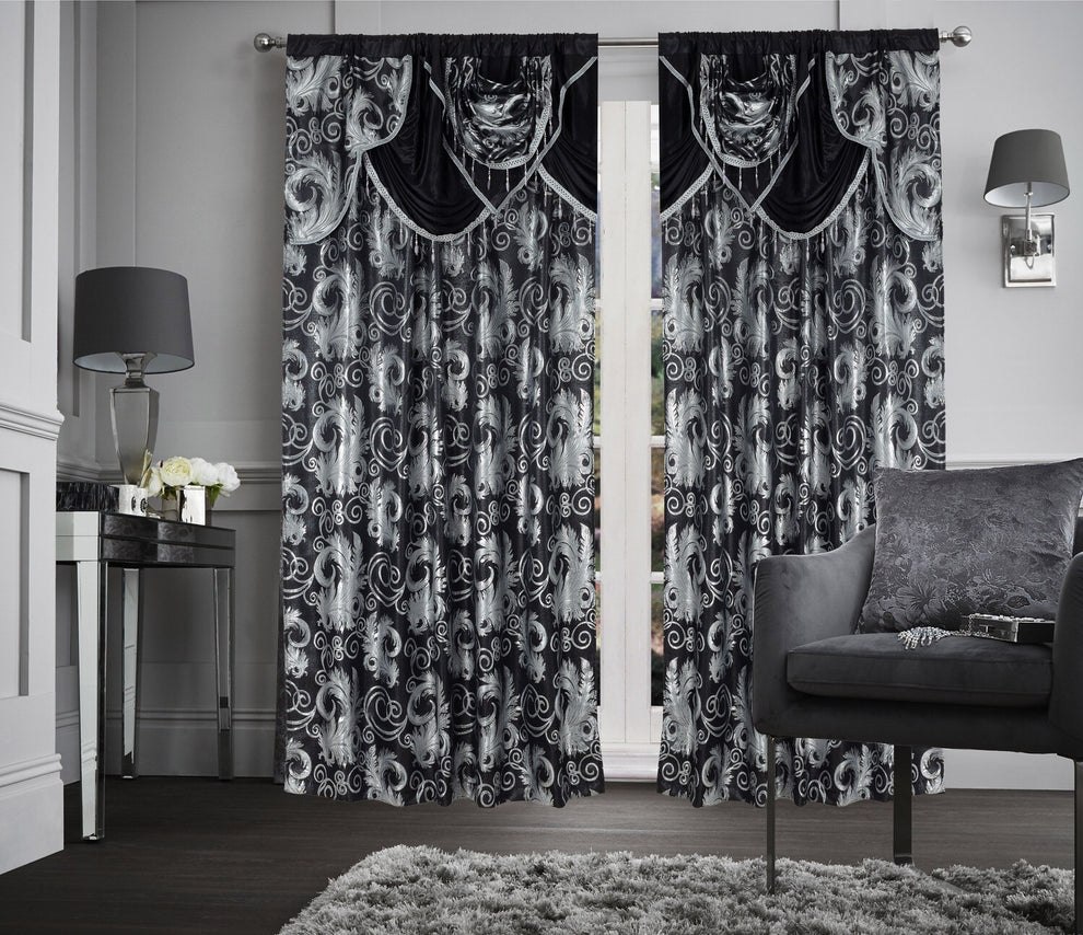 Glory Rugs Jacquard Luxury Curtain Window Panel Set Curtain with Attached Valance and Backing Bedroom Living Room Dining Each Jana
