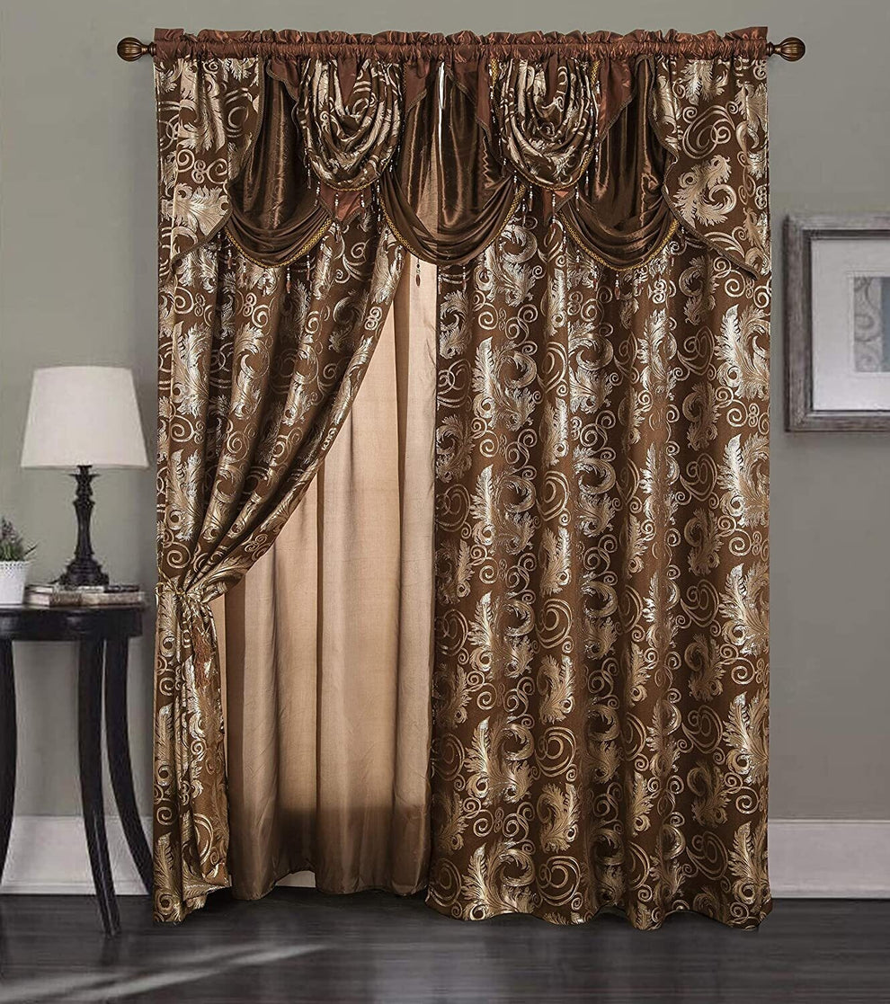 Glory Rugs Jacquard Luxury Curtain Window Panel Set Curtain with Attached Valance and Backing Bedroom Living Room Dining Each Jana