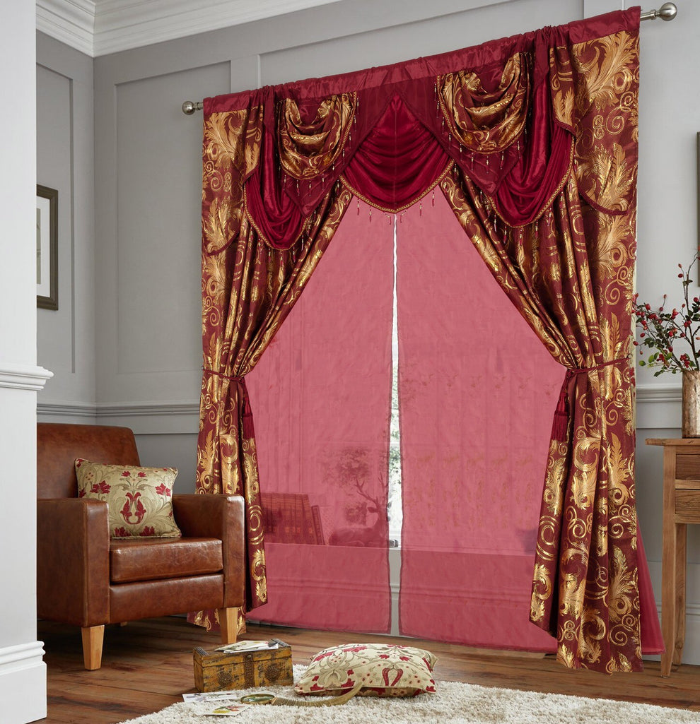 Glory Rugs Jacquard Luxury Curtain Window Panel Set Curtain with Attached Valance and Backing Bedroom Living Room Dining Each Jana
