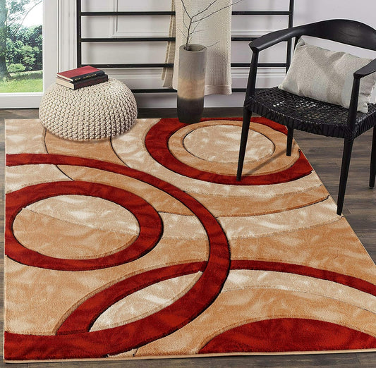 GLORY RUGS 6607 Area Rug Modern Circles Geometry Soft Hand Carved Contemporary Floor Carpet Fluffy Texture for Indoor Living Dining Room and Bedroom Area