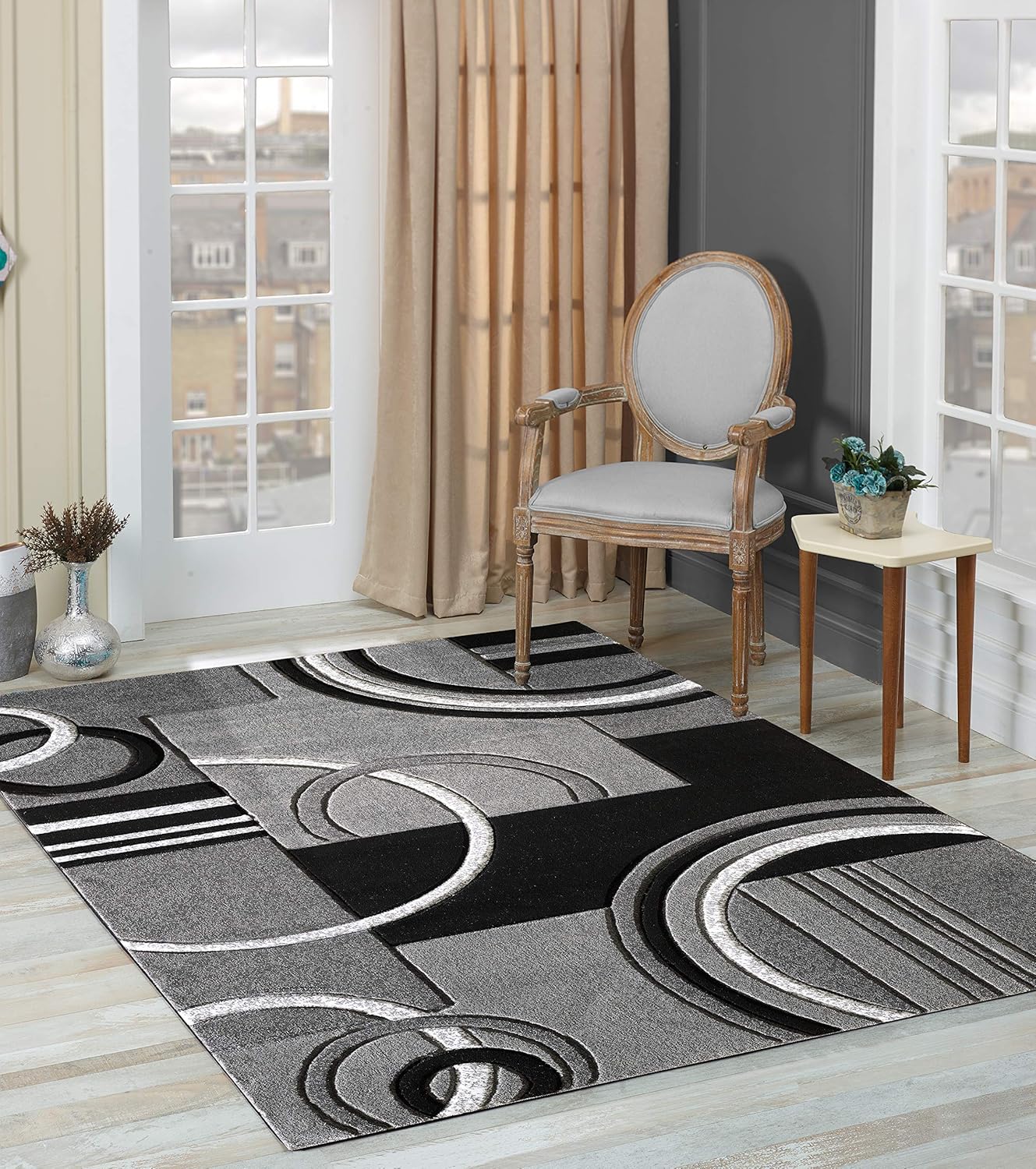 GLORY RUGS 4937 Area Rug Modern Soft Hand Carved Contemporary Floor Carpet with Premium Fluffy Texture for Indoor Living Dining Room and Bedroom Area