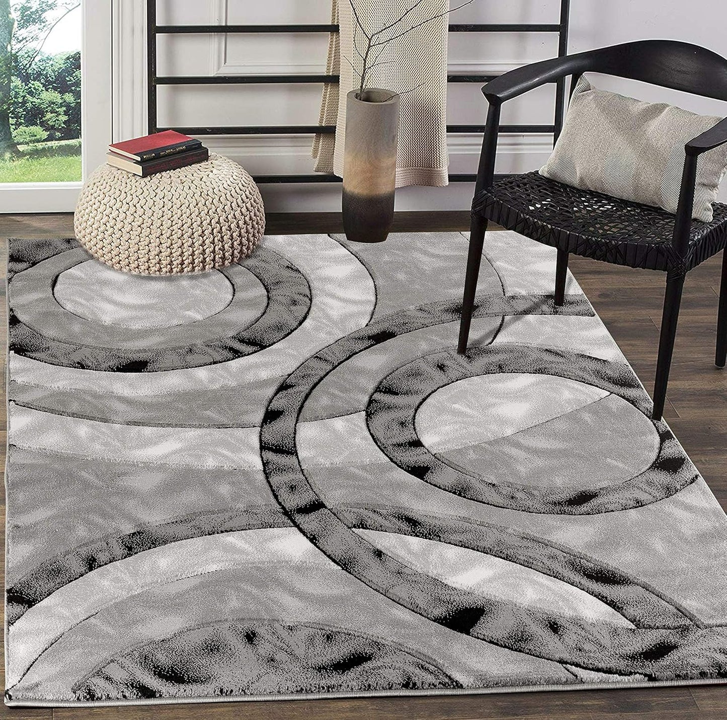 GLORY RUGS 6607 Area Rug Modern Circles Geometry Soft Hand Carved Contemporary Floor Carpet Fluffy Texture for Indoor Living Dining Room and Bedroom Area