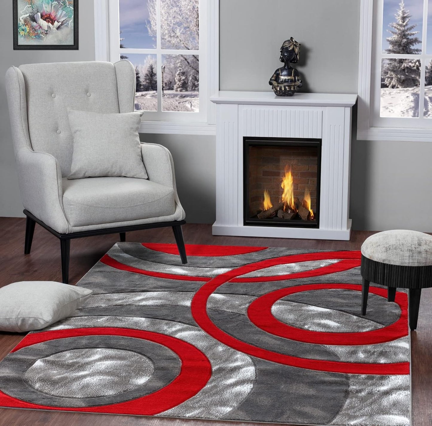 GLORY RUGS 6607 Area Rug Modern Circles Geometry Soft Hand Carved Contemporary Floor Carpet Fluffy Texture for Indoor Living Dining Room and Bedroom Area