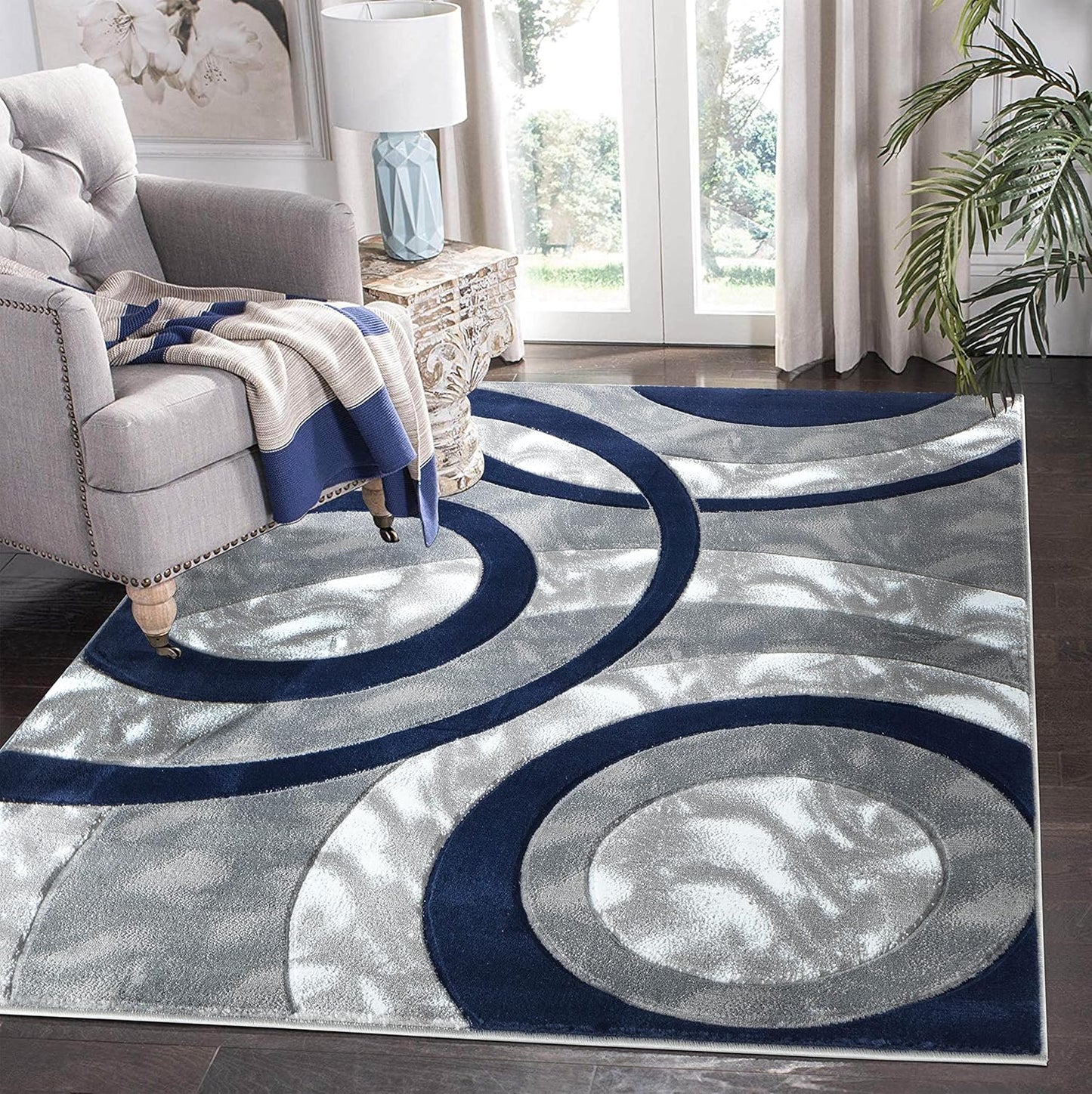 GLORY RUGS 6607 Area Rug Modern Circles Geometry Soft Hand Carved Contemporary Floor Carpet Fluffy Texture for Indoor Living Dining Room and Bedroom Area