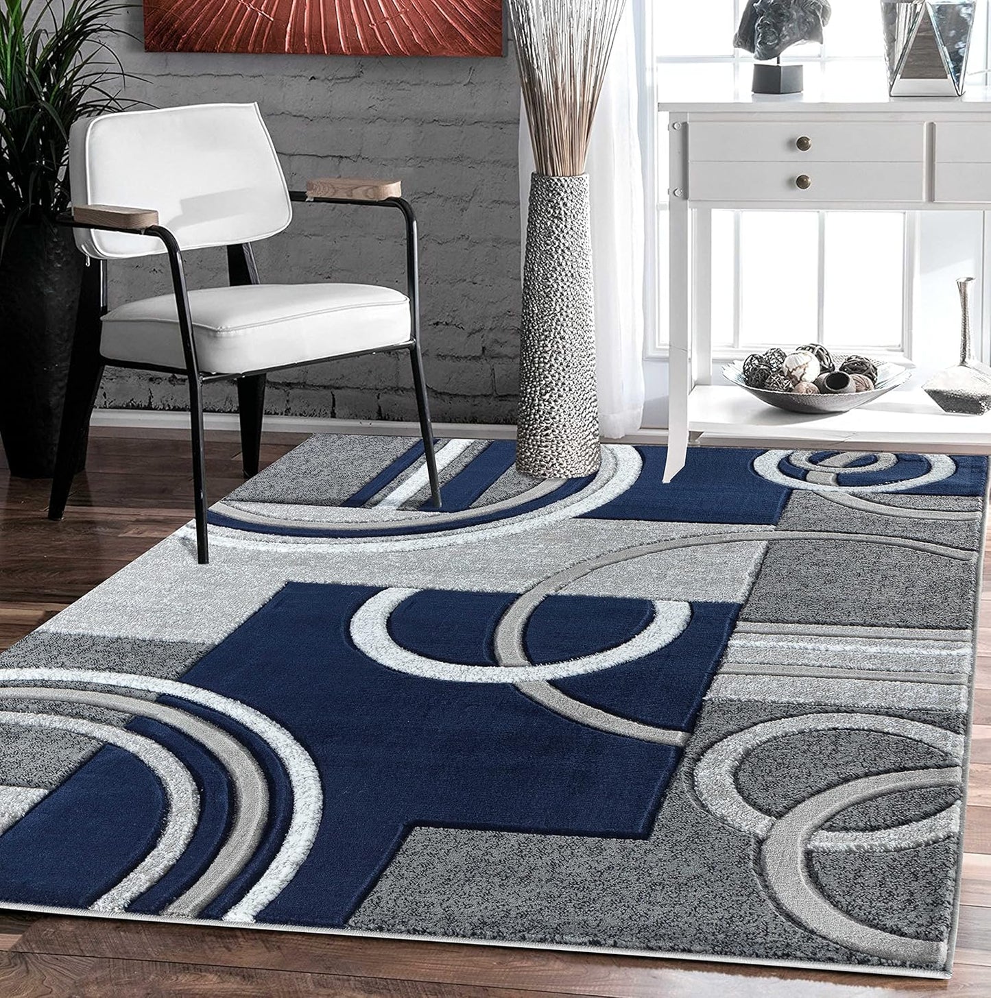 GLORY RUGS 4937 Area Rug Modern Soft Hand Carved Contemporary Floor Carpet with Premium Fluffy Texture for Indoor Living Dining Room and Bedroom Area
