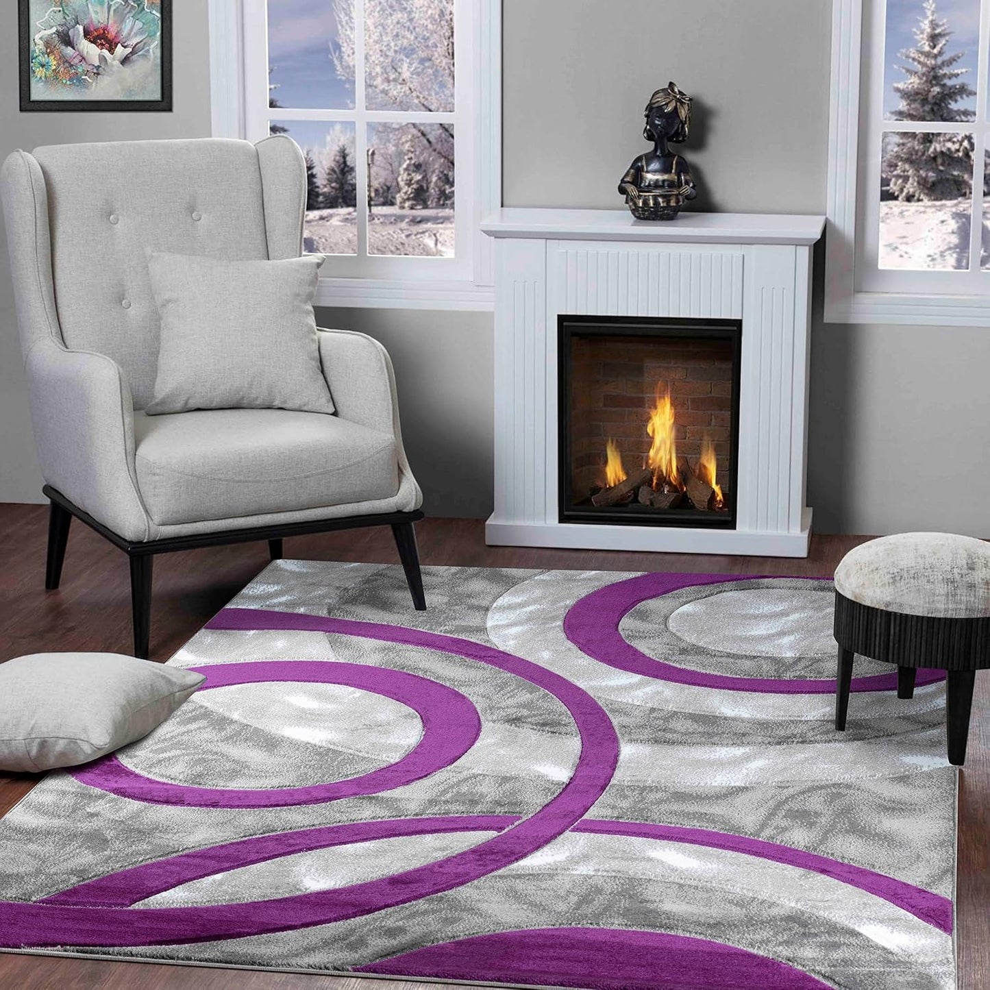GLORY RUGS 6607 Area Rug Modern Circles Geometry Soft Hand Carved Contemporary Floor Carpet Fluffy Texture for Indoor Living Dining Room and Bedroom Area
