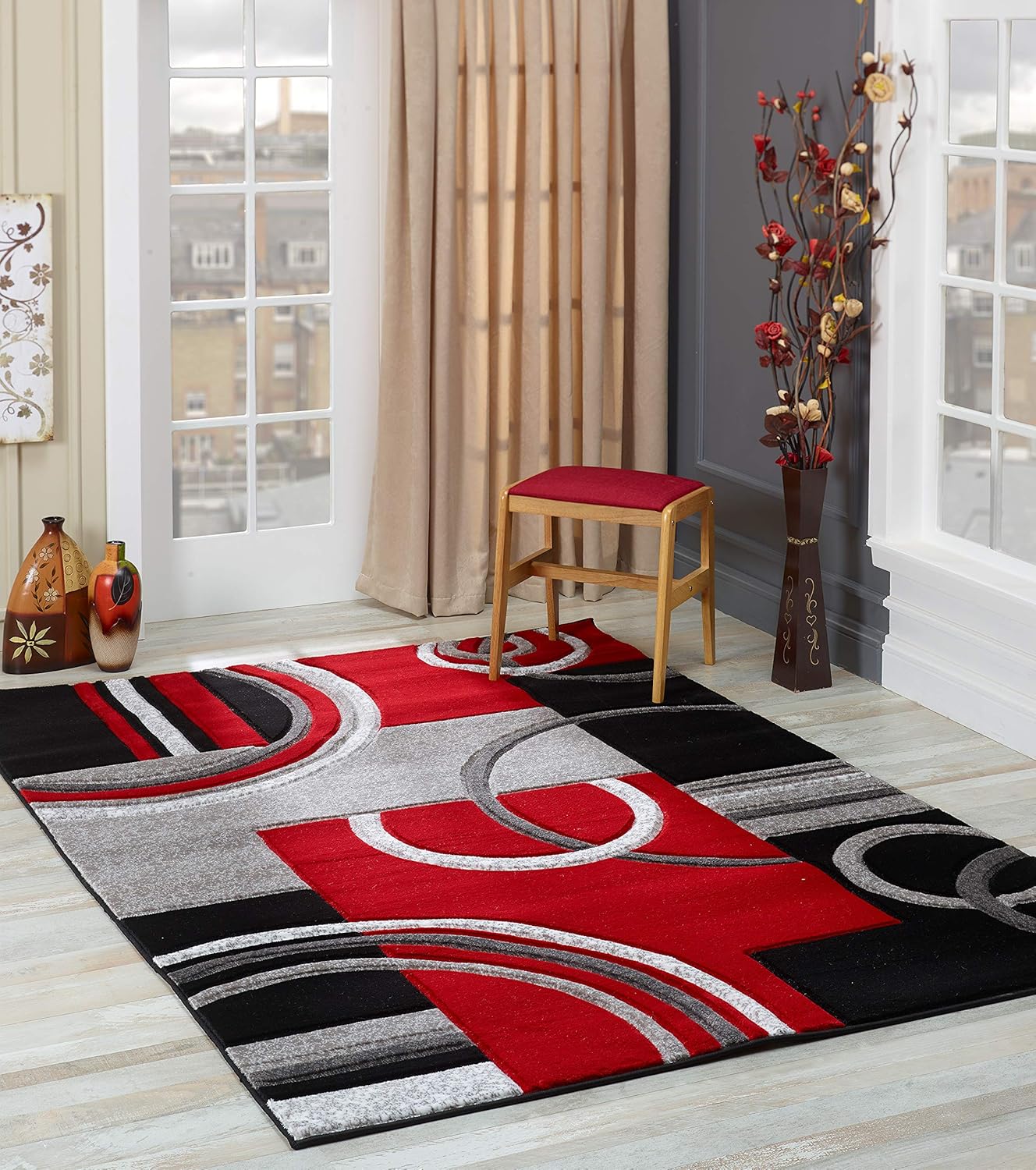 GLORY RUGS 4937 Area Rug Modern Soft Hand Carved Contemporary Floor Carpet with Premium Fluffy Texture for Indoor Living Dining Room and Bedroom Area