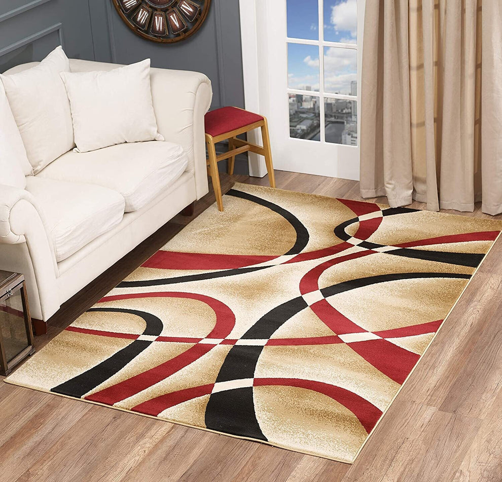 GLORY RUGS 4816 Modern Area Rug Swirls Carpet Bedroom Living Room Contemporary Dining Accent Sevilla Collection
