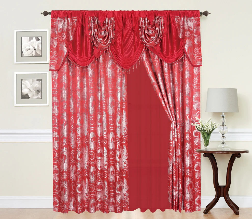 Glory Rugs Jacquard Luxury Curtain Window Panel Set Curtain with Attached Valance and Backing Bedroom Living Room Dining Each Jana