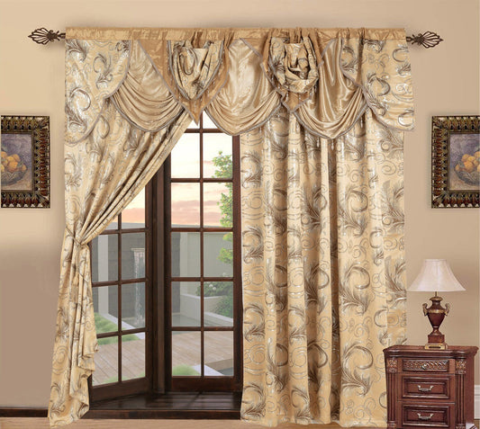 Glory Rugs Jacquard Luxury Curtain Window Panel Set Curtain with Attached Valance and Backing Bedroom Living Room Dining Each Jana