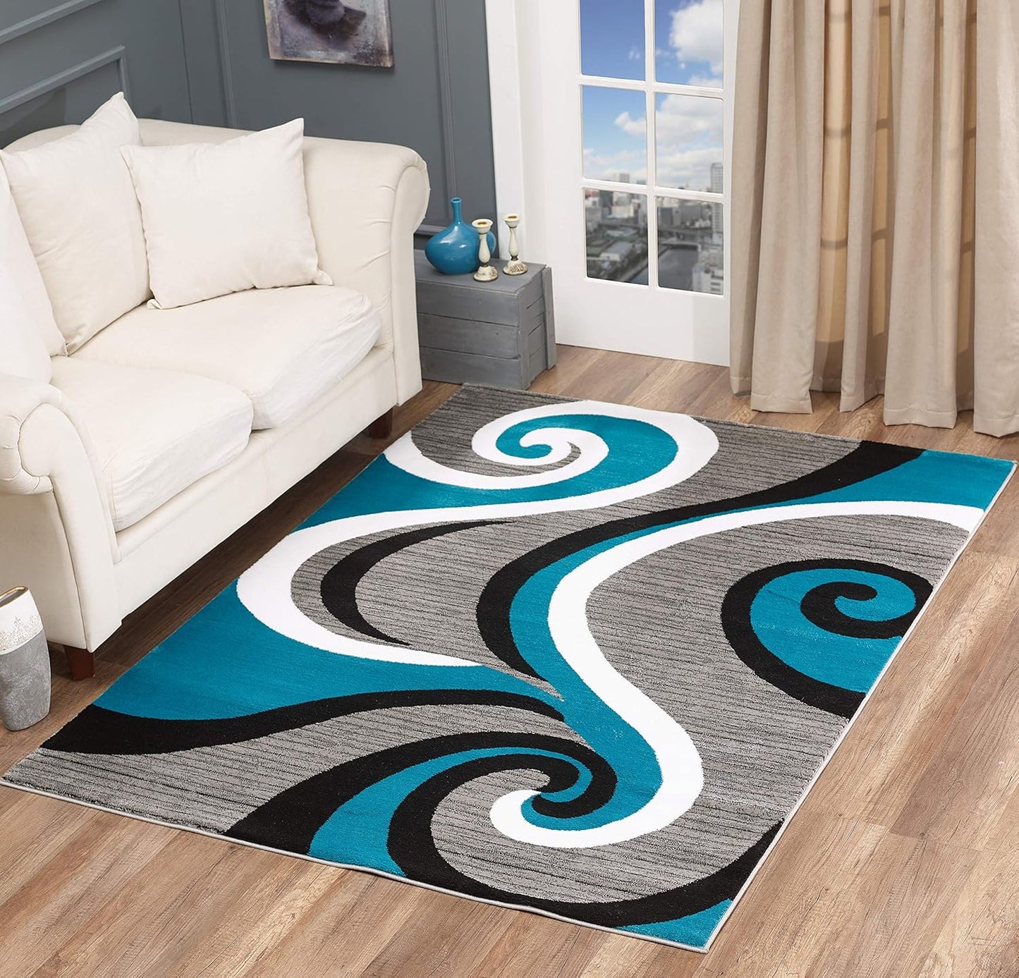 GLORY RUGS Modern Area Rug Swirls Carpet Bedroom Living Room Contemporary Dining Accent Sevilla Collection 4817A