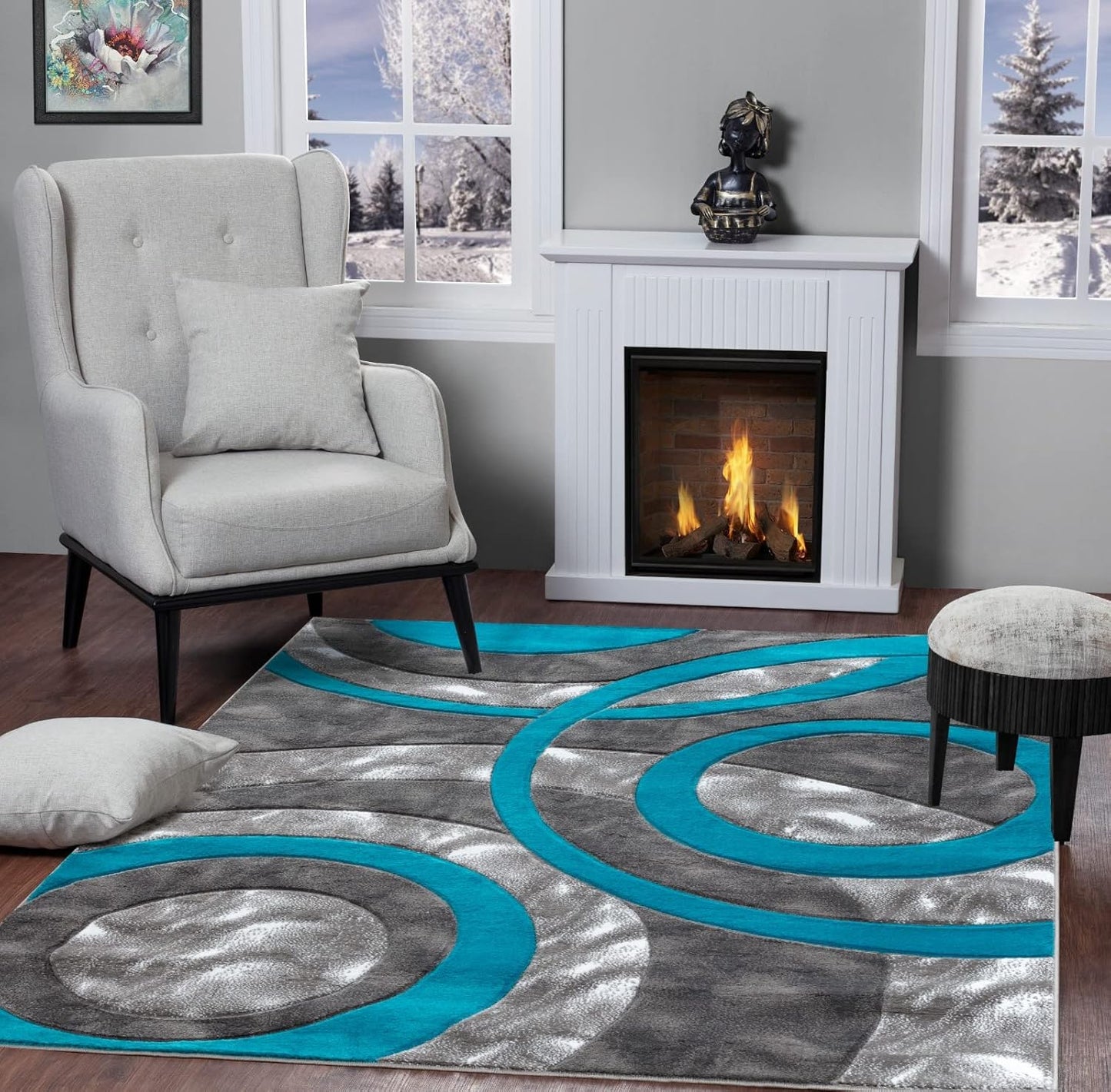 GLORY RUGS 6607 Area Rug Modern Circles Geometry Soft Hand Carved Contemporary Floor Carpet Fluffy Texture for Indoor Living Dining Room and Bedroom Area
