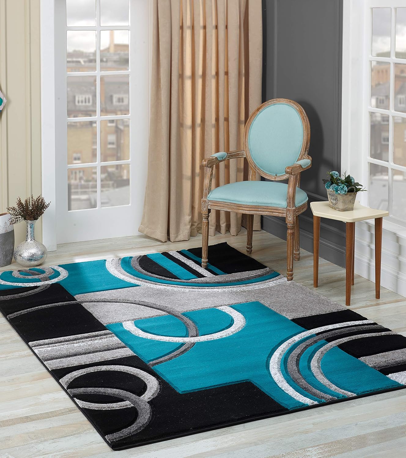 GLORY RUGS 4937 Area Rug Modern Soft Hand Carved Contemporary Floor Carpet with Premium Fluffy Texture for Indoor Living Dining Room and Bedroom Area