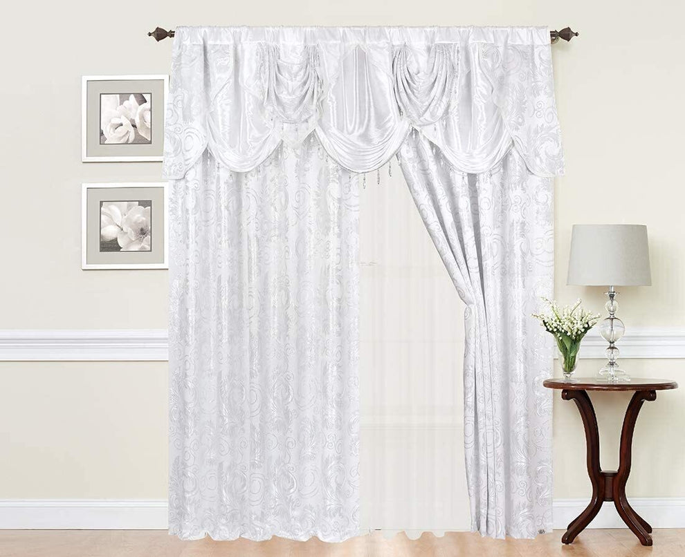 Glory Rugs Jacquard Luxury Curtain Window Panel Set Curtain with Attached Valance and Backing Bedroom Living Room Dining Each Jana