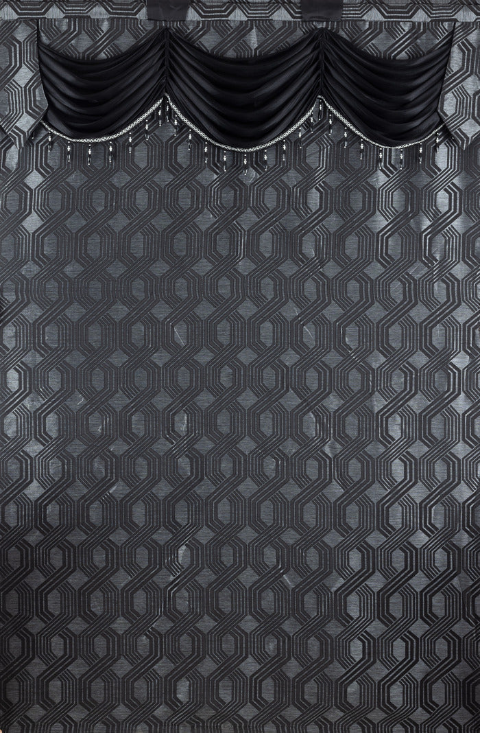 Glory Rugs 2pc Curtain Set with Attached Valance and Backing 55"X84" Each Ragad Black