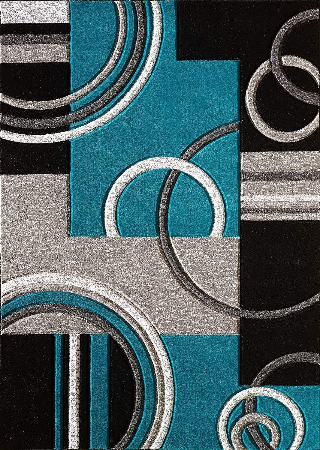 Platinum Collection Swirls Turquoise Grey Rug Carpet Living Room Dining Accent (4937)