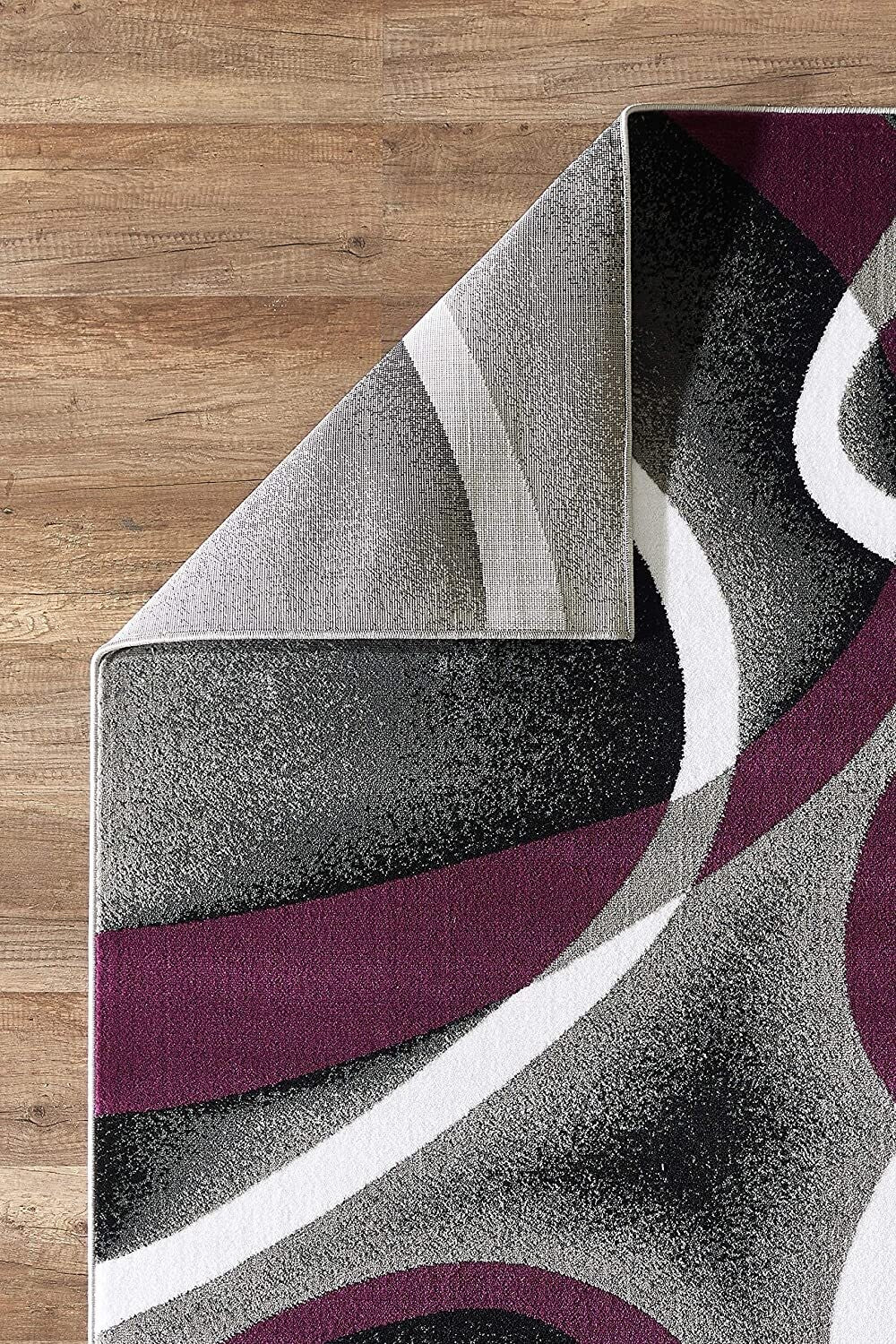 Sevilla Collection Swirls Purple Light Grey Rug Carpet Bedroom Living Room Accent (4816)