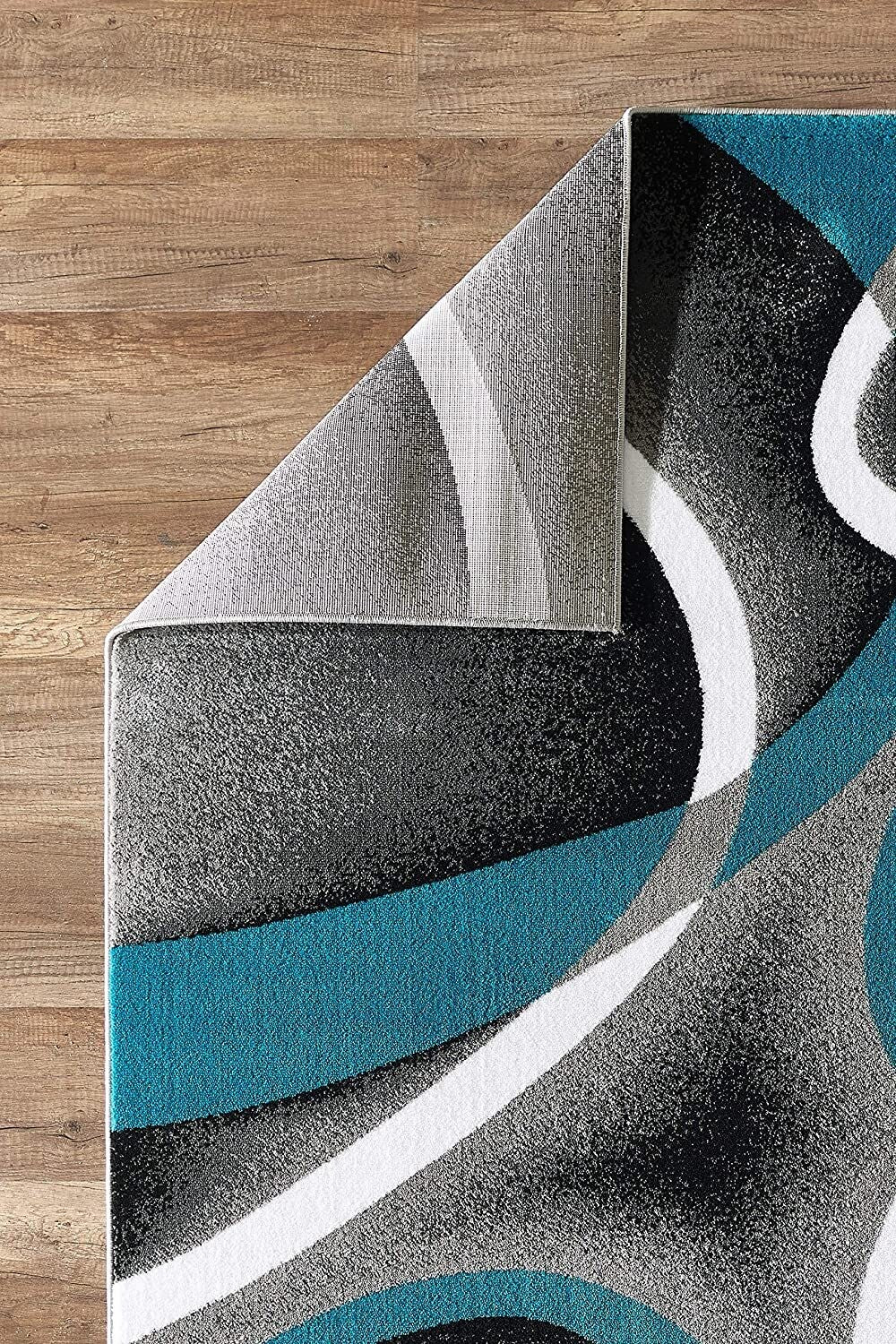 Sevilla Collection Swirls Turquoise Light Grey Rug Carpet Bedroom Living Room Accent (4816)