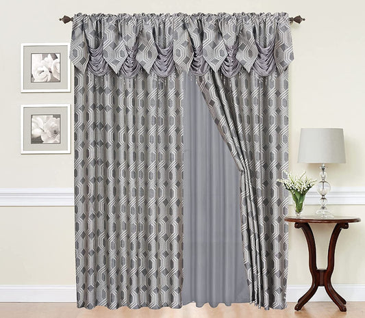 Glory Rugs 2pc Curtain Set with Attached Valance and Backing 55"X84" Each Ragad Gray
