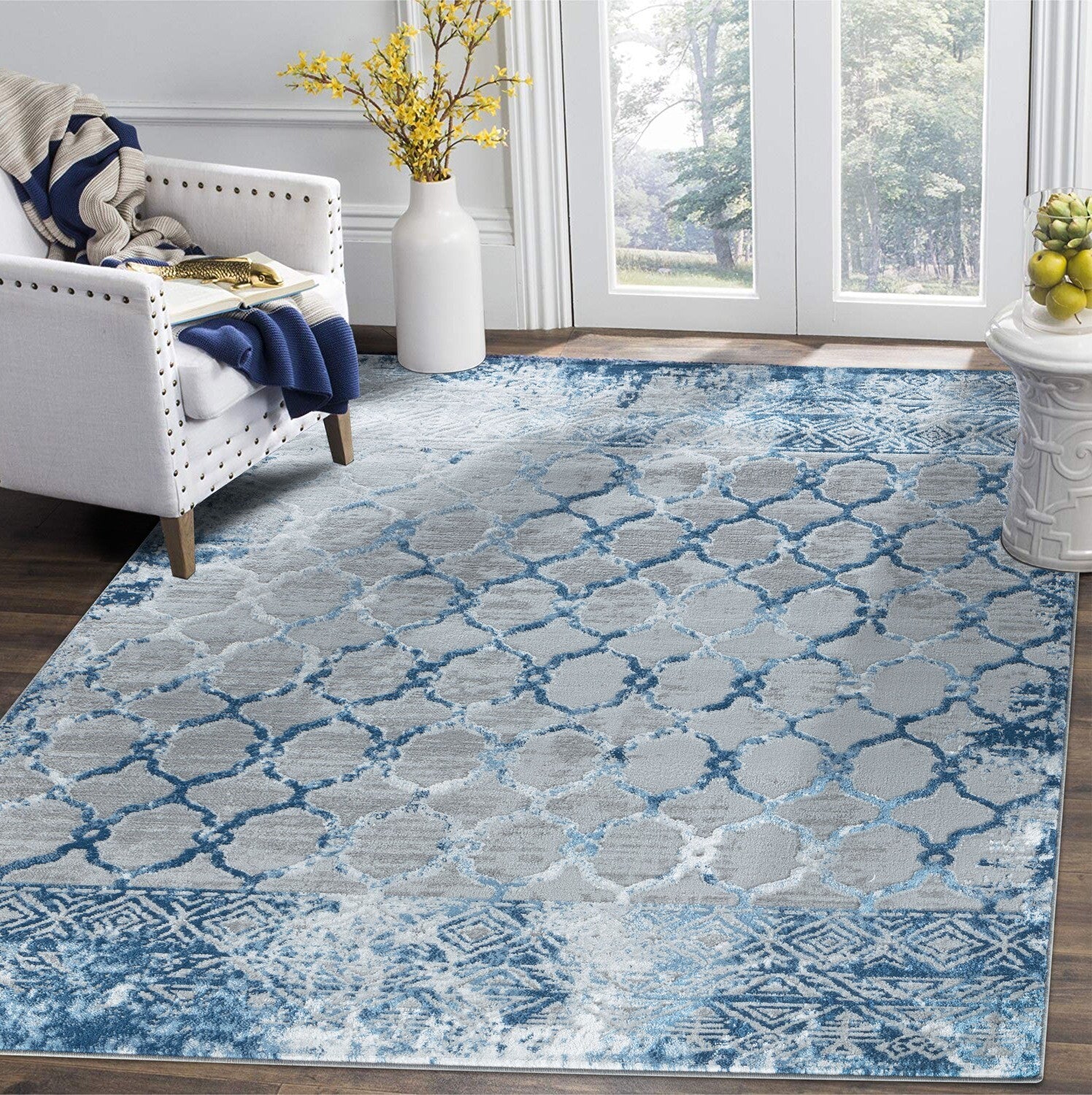 Glory Rugs Modern Abstract Trellis Area Rug Grey Navy Rugs for Home Of ...