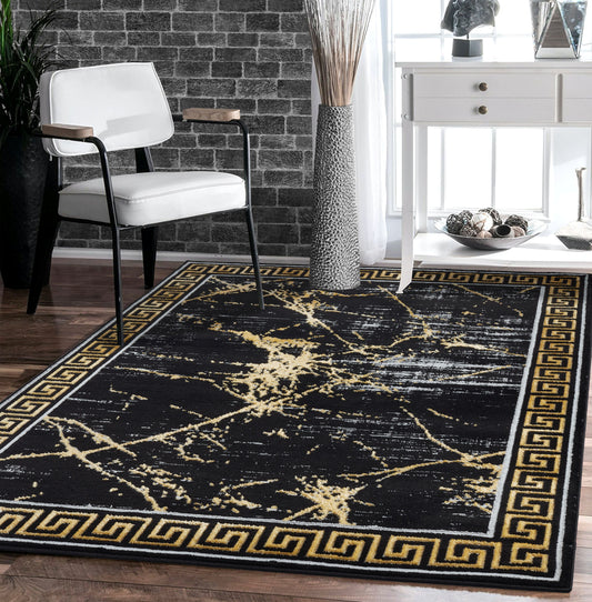 GLORY RUGS Area Rugs Marble 8x10 Black Gold Carpet Modern Abstract Rug Living Room Dining Bedroom Rug