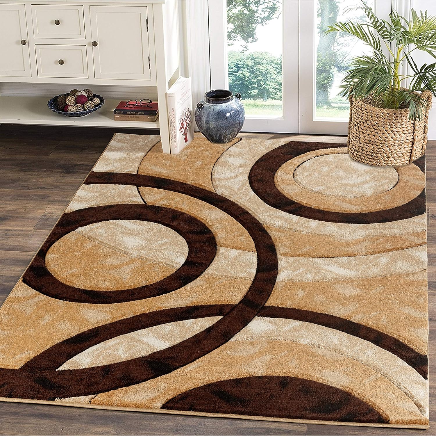 GLORY RUGS 6607 Area Rug Modern Circles Geometry Soft Hand Carved Cont