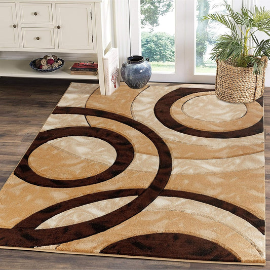 GLORY RUGS 6607 Area Rug Modern Circles Geometry Soft Hand Carved Contemporary Floor Carpet Fluffy Texture for Indoor Living Dining Room and Bedroom Area
