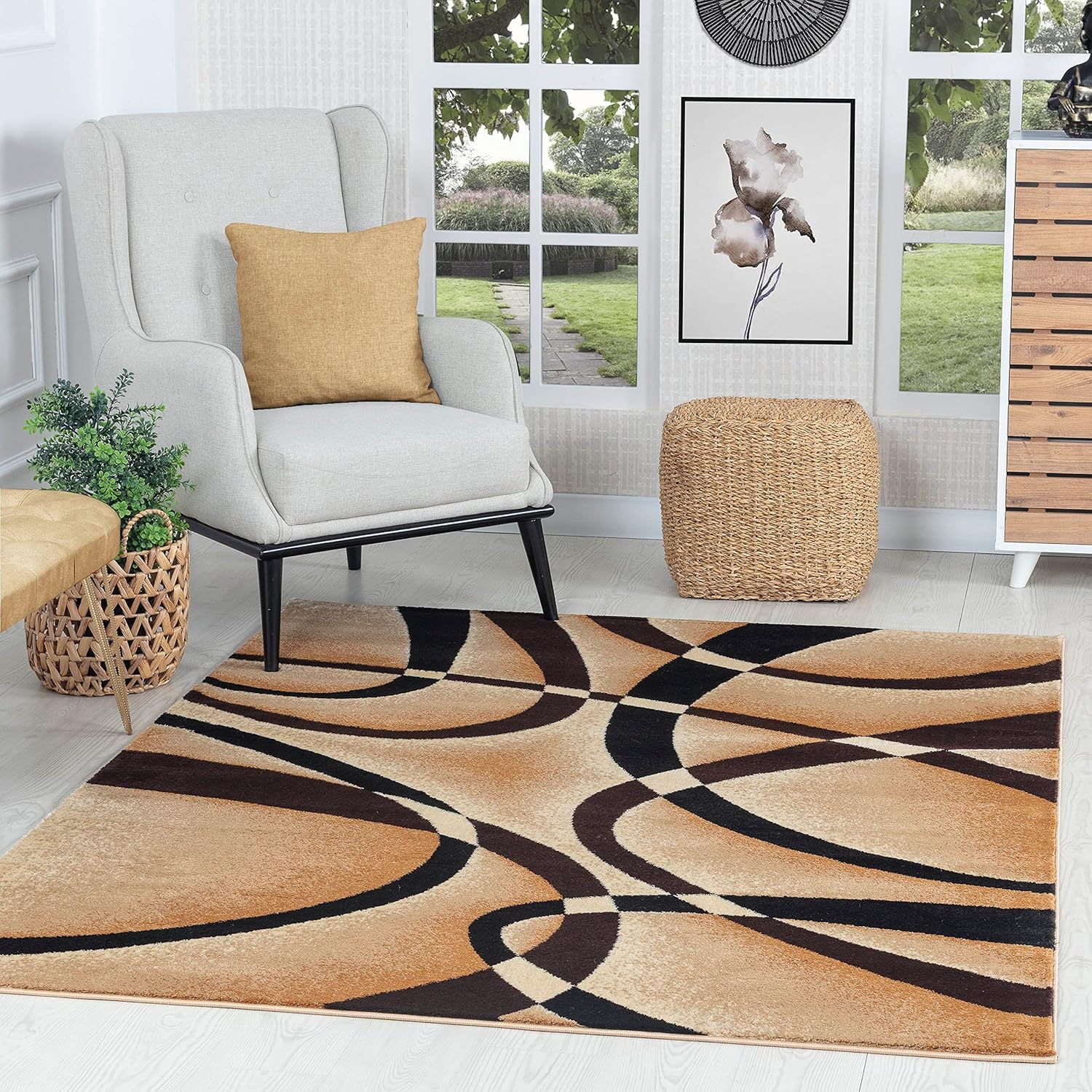 GLORY RUGS 4816 Modern Area Rug Swirls Carpet Bedroom Living Room Cont